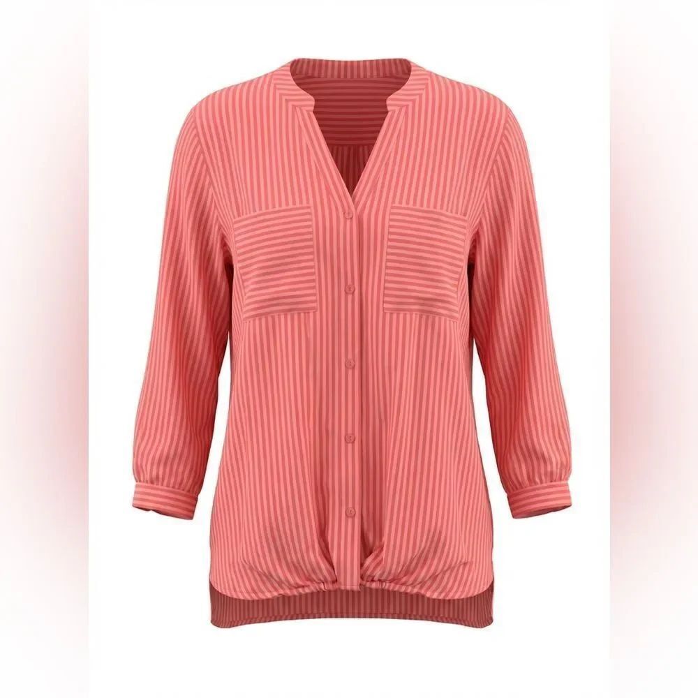 SOFT SURROUNDINGS WOMENS MANDARIN COLLAR RED STRIPED TUNIC SIZE M